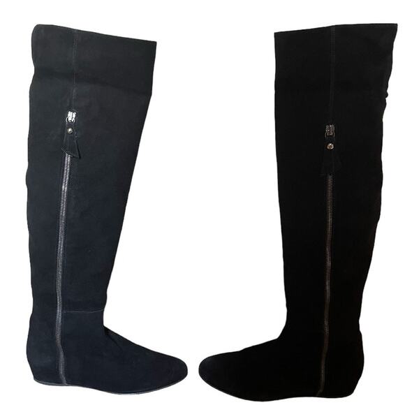 Stuart Weitzman Over the Knee Black Leather and Suede Roll Cuff Tall Boots 7.5 - Picture 4 of 15